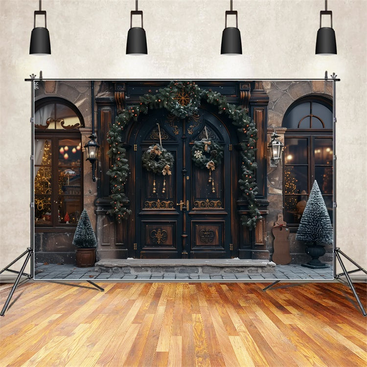 Classic Holiday Door with Christmas Wreath and Tree Backdrop UK BRP9-40