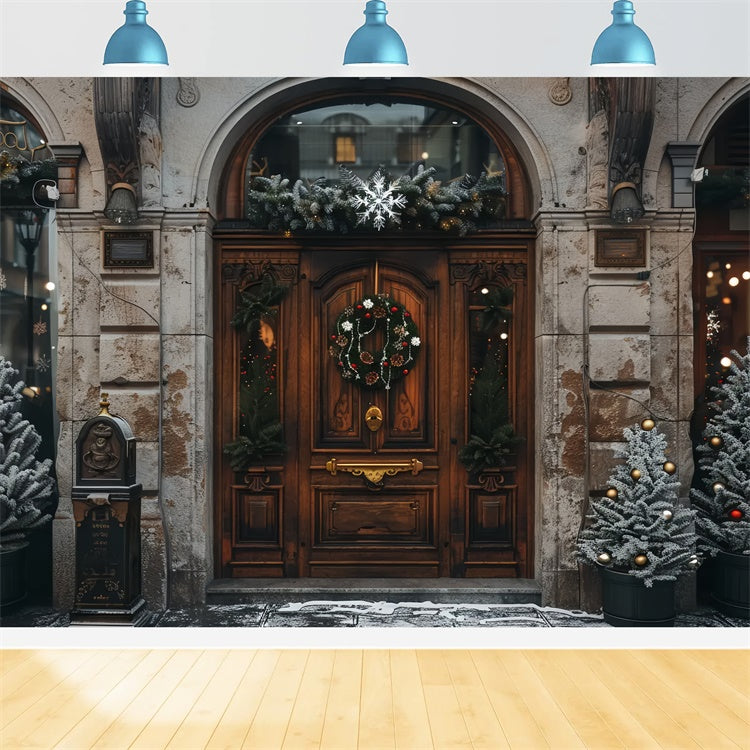 Snowflake Wreath Christmas Winter Wooden Door Backdrop UK BRP9-41