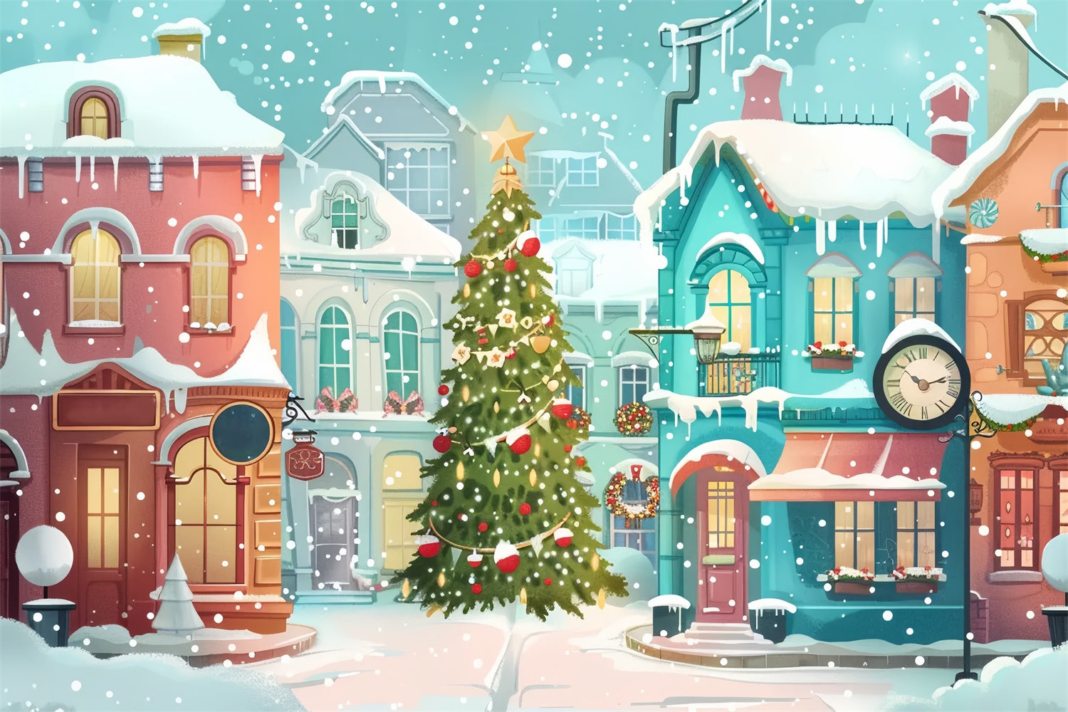 Christmas Tree in the Heart of Snowy Village Backdrop UK BRP9-47