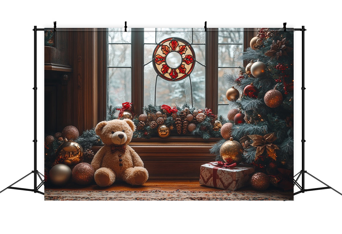 Teddy Bear Christmas by the Window Charm Backdrop UK BRP9-49