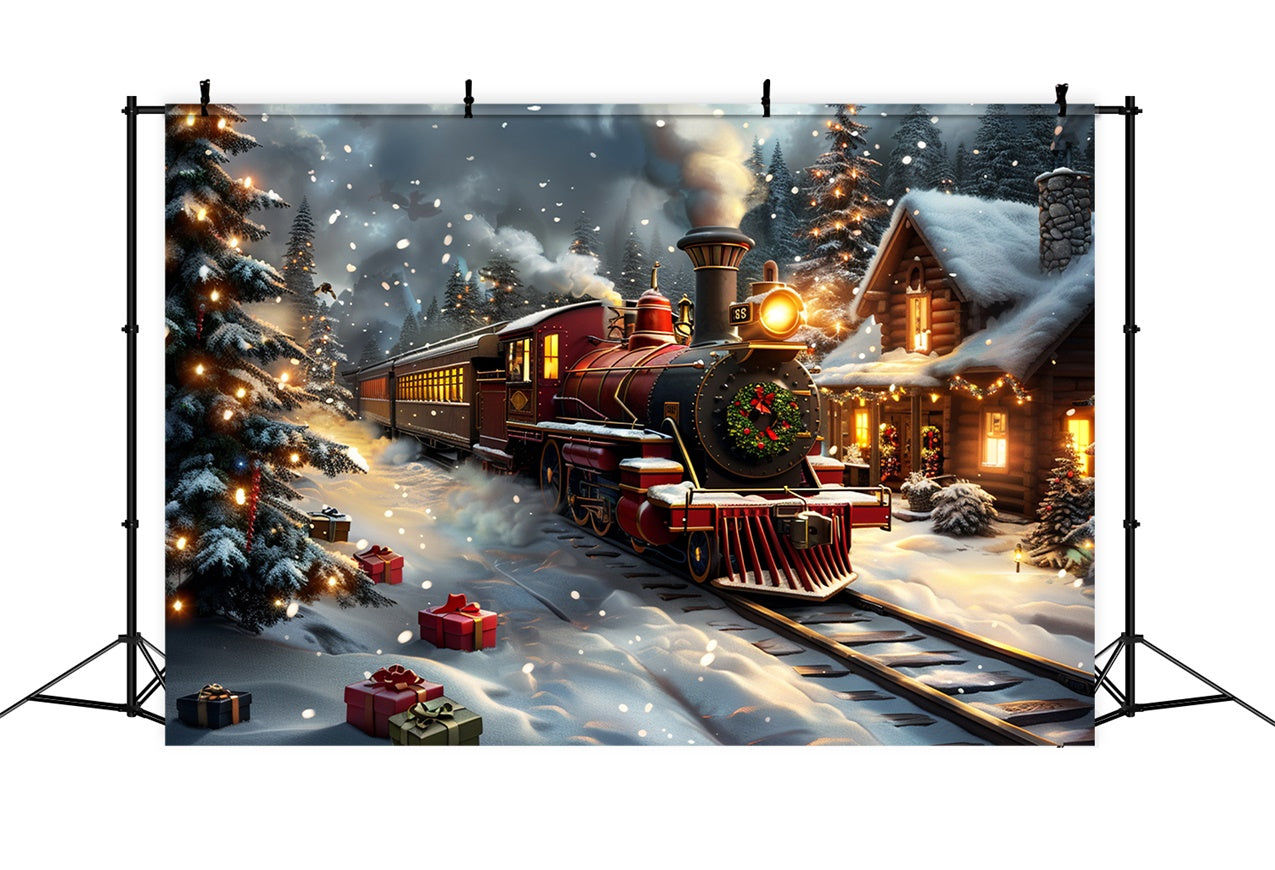 Snowy Night Christmas Train Adventure Backdrop UK BRP9-76