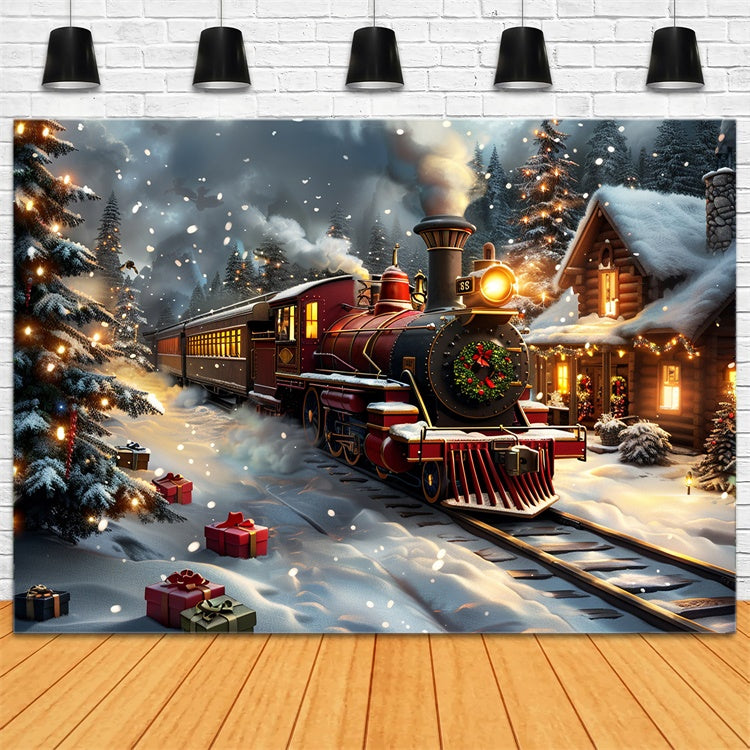 Snowy Night Christmas Train Adventure Backdrop UK BRP9-76