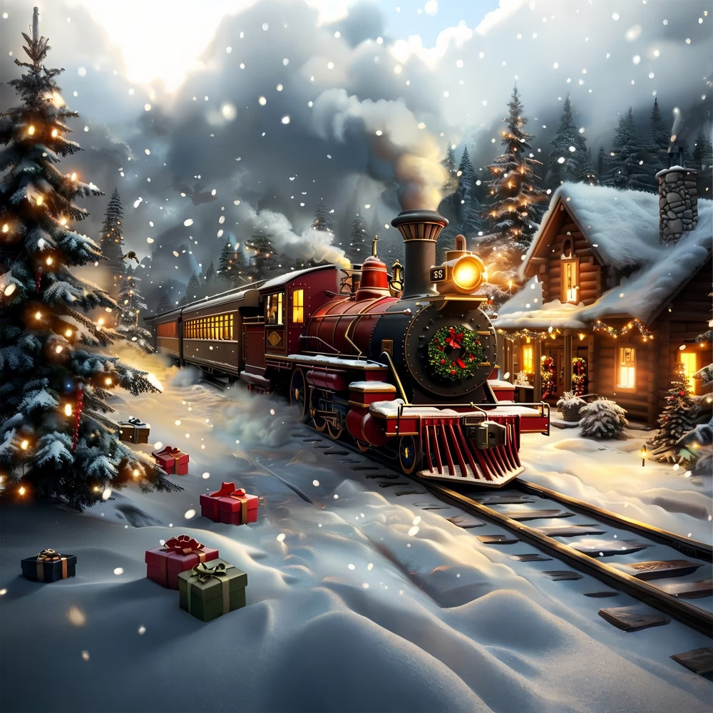 Snowy Night Christmas Train Adventure Backdrop UK BRP9-76