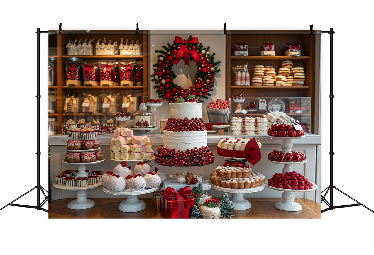 Christmas Dessert Display with Cranberry Wreath Backdrop UK BRP9-79