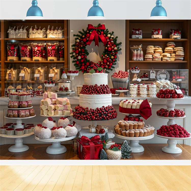 Christmas Dessert Display with Cranberry Wreath Backdrop UK BRP9-79