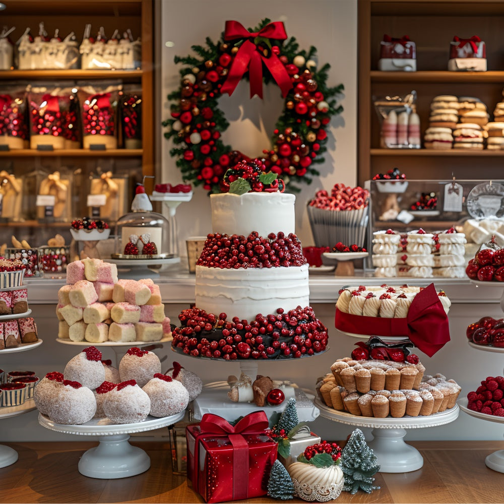 Christmas Dessert Display with Cranberry Wreath Backdrop UK BRP9-79