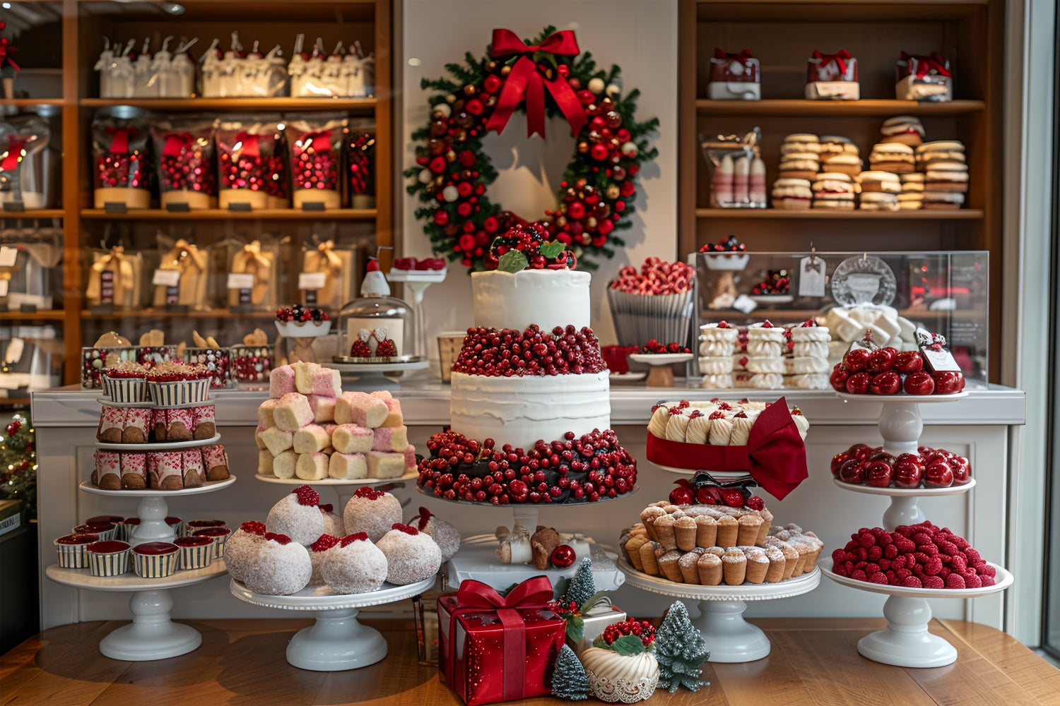 Christmas Dessert Display with Cranberry Wreath Backdrop UK BRP9-79