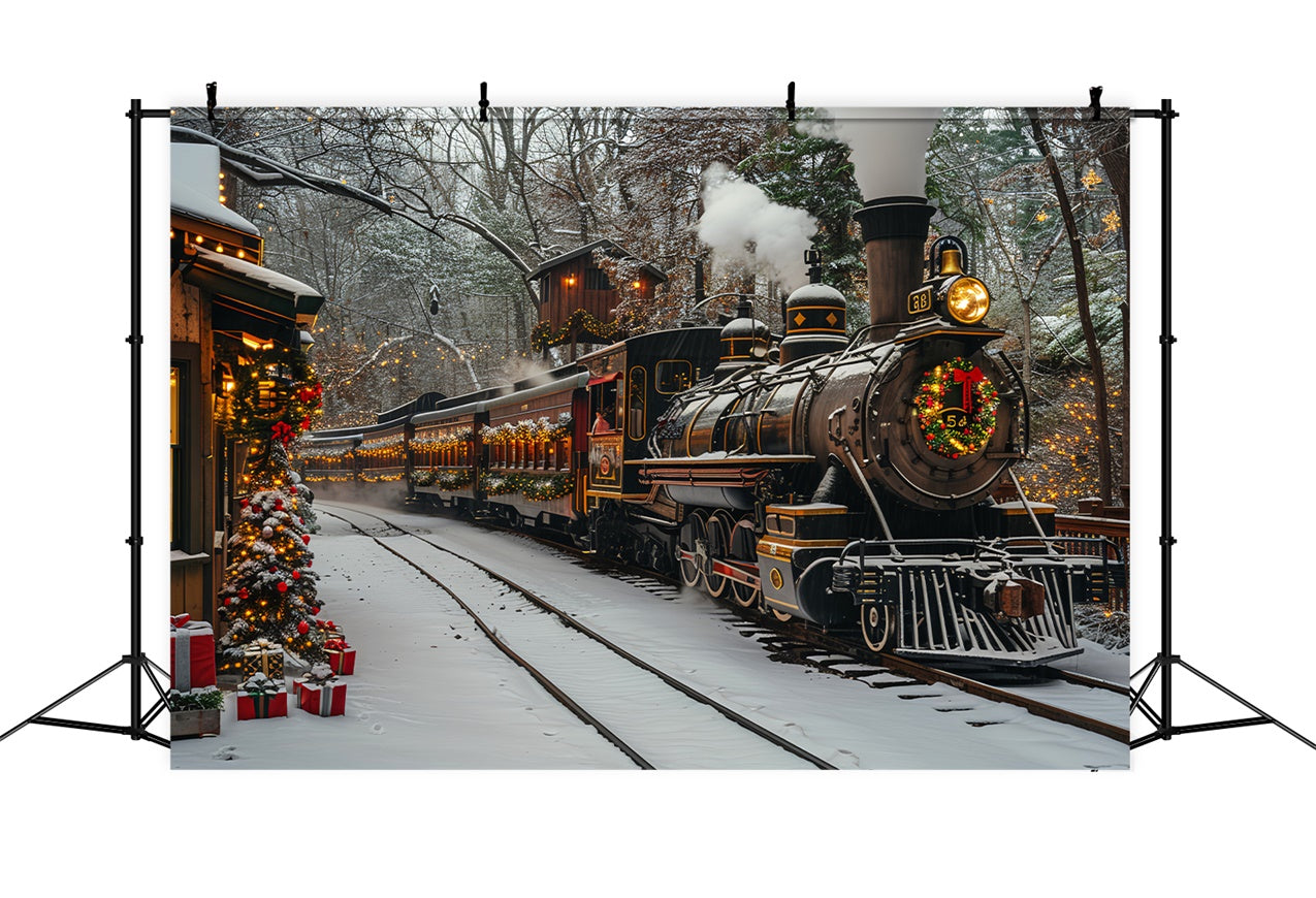 Winter Christmas Train with Snowy Tracks Backdrop UK BRP9-81