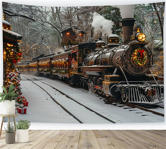 Winter Christmas Train with Snowy Tracks Backdrop UK BRP9-81