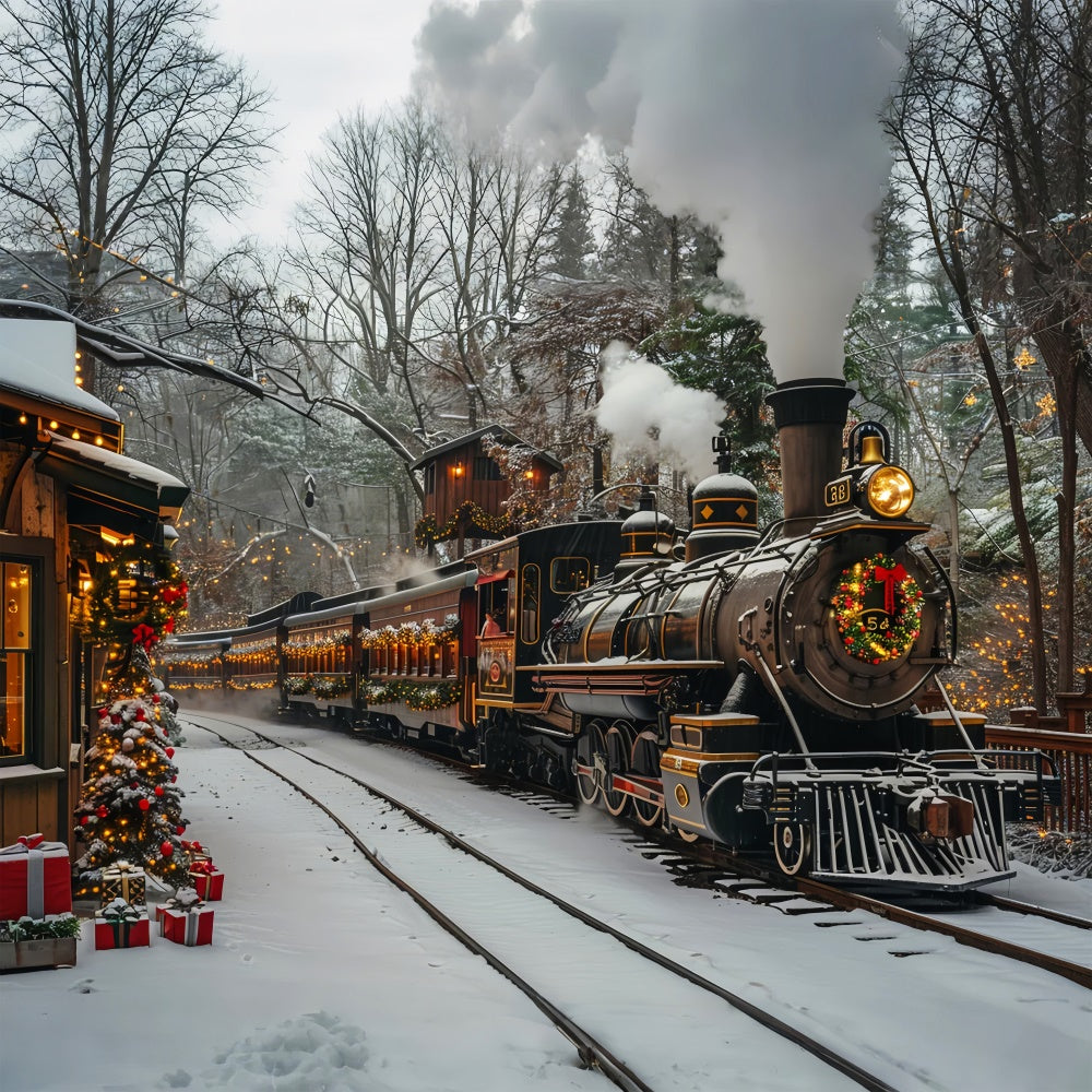 Winter Christmas Train with Snowy Tracks Backdrop UK BRP9-81