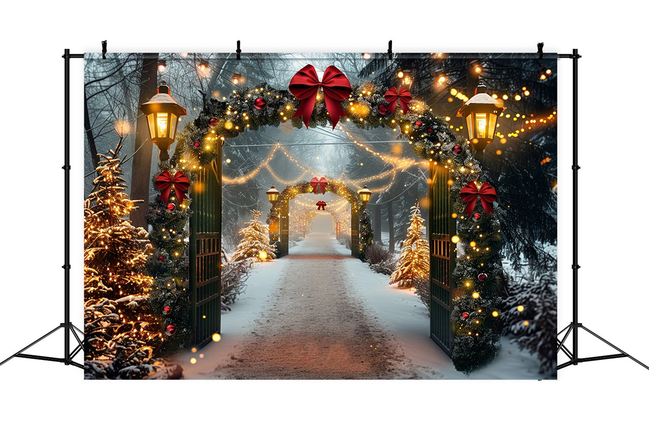 Snowy Christmas Archway with Festive Lights Backdrop UK BRP9-84