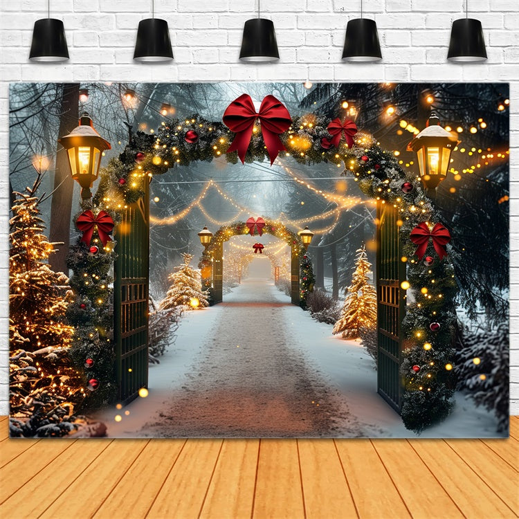 Snowy Christmas Archway with Festive Lights Backdrop UK BRP9-84