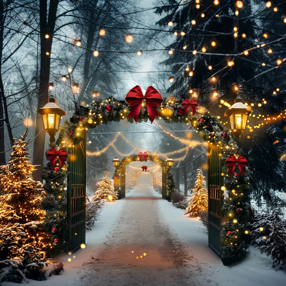 Snowy Christmas Archway with Festive Lights Backdrop UK BRP9-84