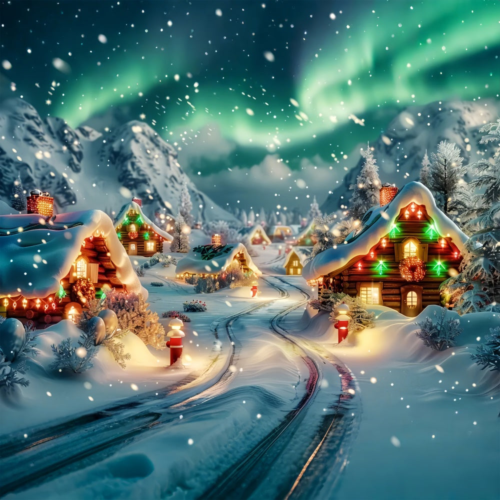 Aurora Lit Christmas Village with Snowfall Backdrop UK BRP9-86