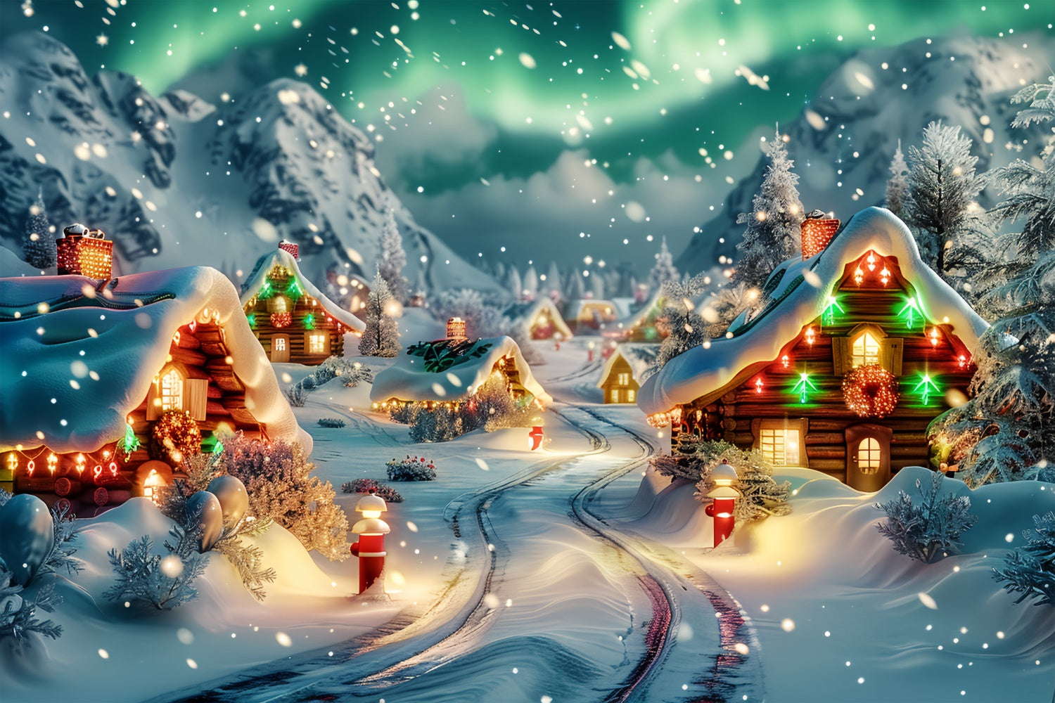 Aurora Lit Christmas Village with Snowfall Backdrop UK BRP9-86