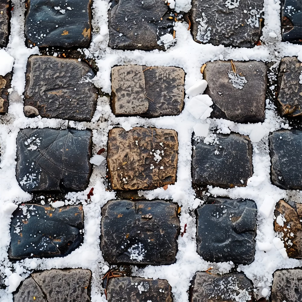 Snow-Dusted Old Brick Fabric Floor Backdrop BRP9-9