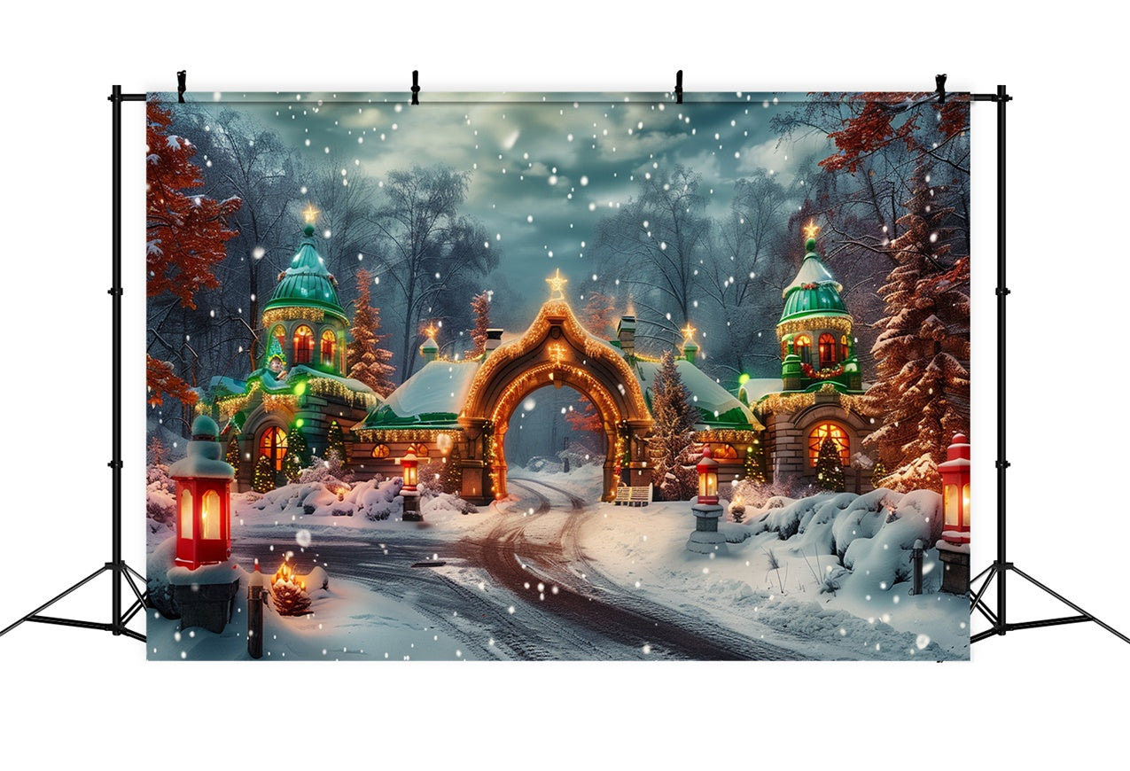 Christmas Castle Gate with Snow and Lights Backdrop UK BRP9-94