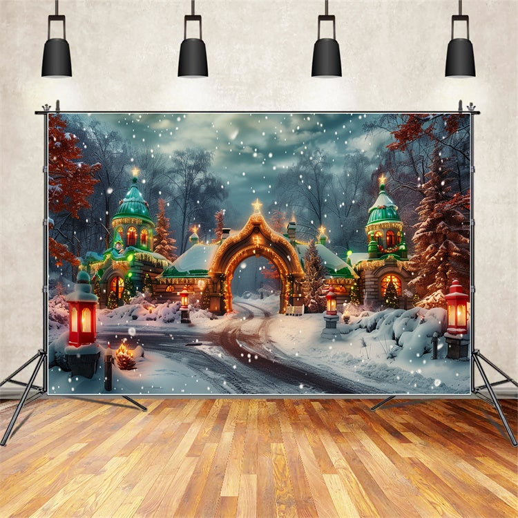 Christmas Castle Gate with Snow and Lights Backdrop UK BRP9-94