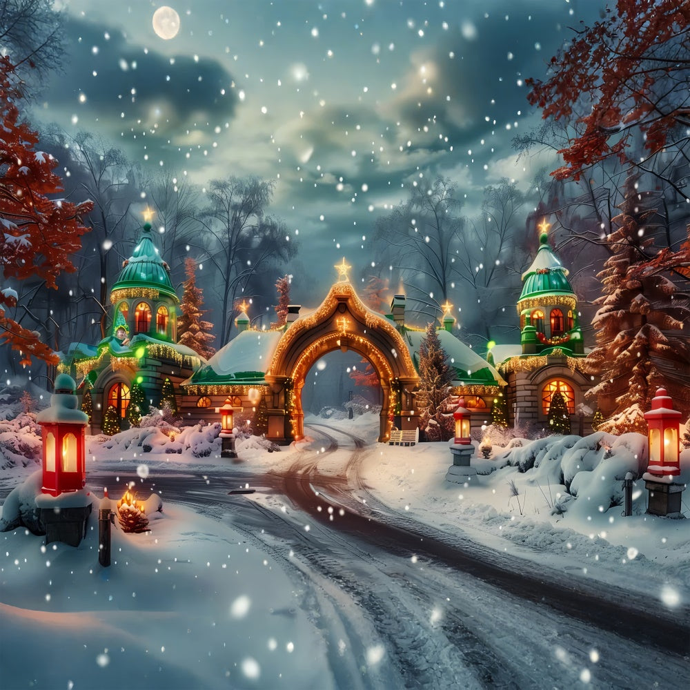 Christmas Castle Gate with Snow and Lights Backdrop UK BRP9-94