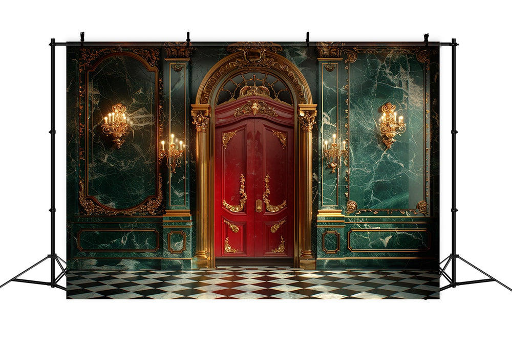 Christmas Royal Red Door with Gold Ornaments Backdrop UK BRP9-95