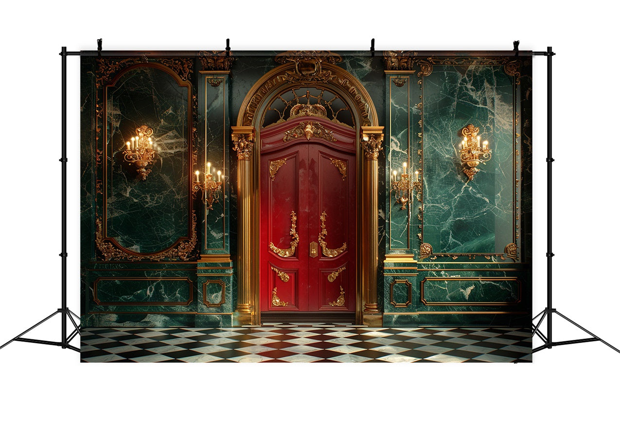 Christmas Royal Red Door with Gold Ornaments Backdrop UK BRP9-95