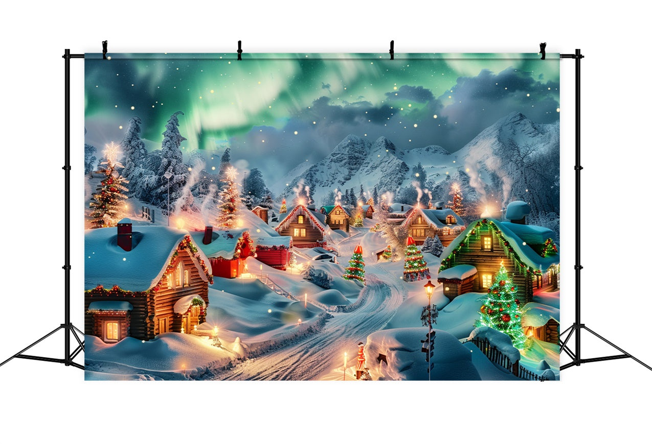 Northern Lights Christmas Village with Trees Backdrop UK BRP9-96