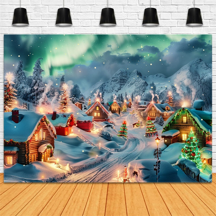 Northern Lights Christmas Village with Trees Backdrop UK BRP9-96