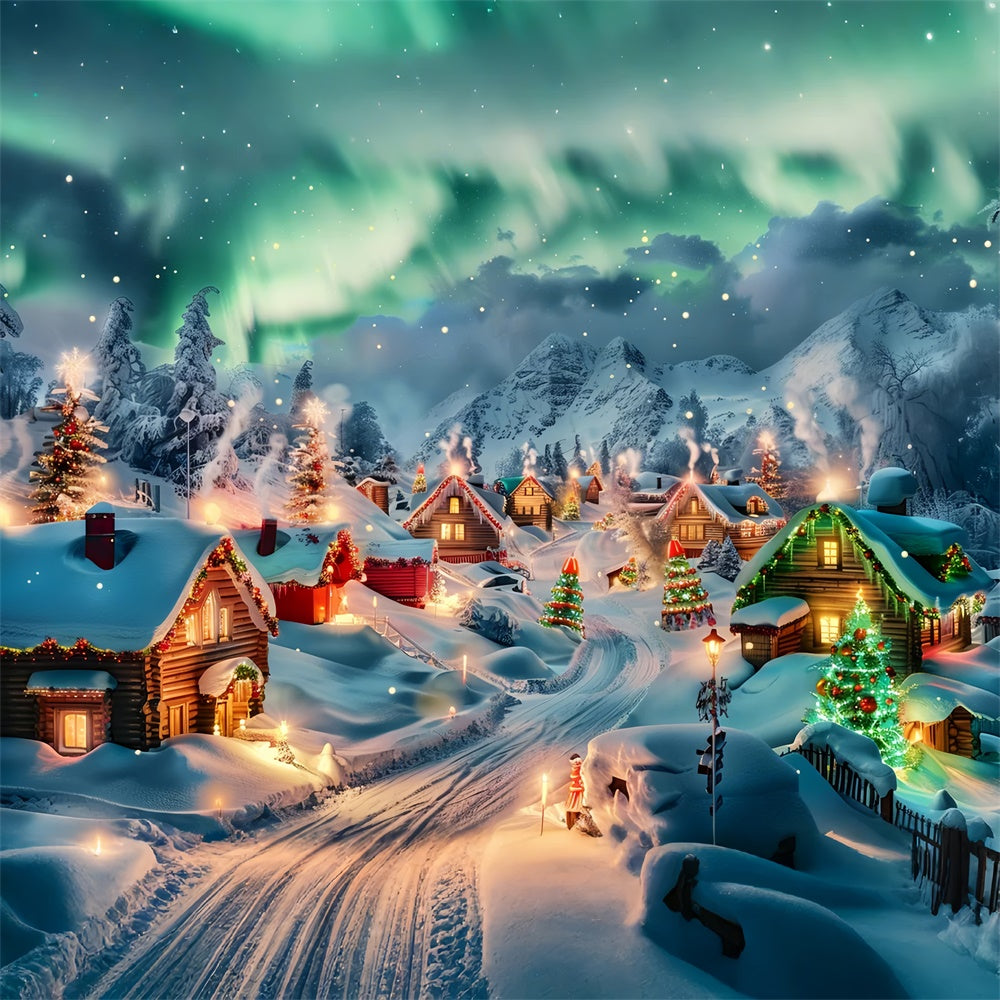 Northern Lights Christmas Village with Trees Backdrop UK BRP9-96