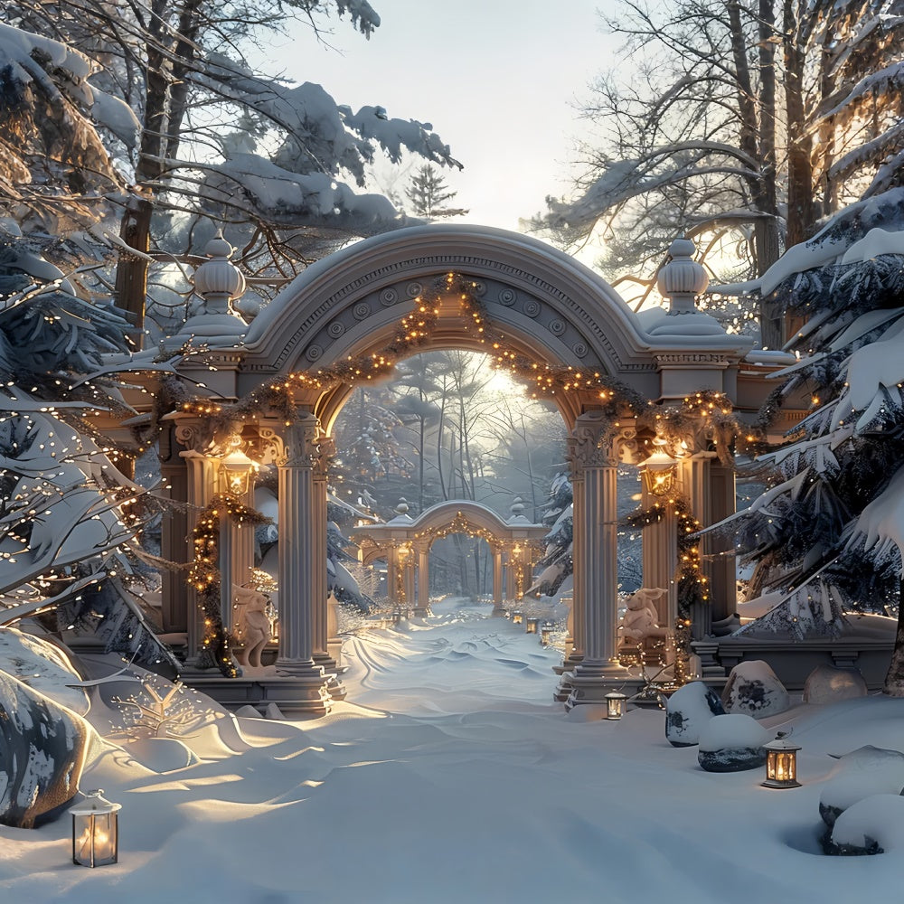 Frosty Christmas Arches and Snow Lanterns Backdrop UK BRP9-97