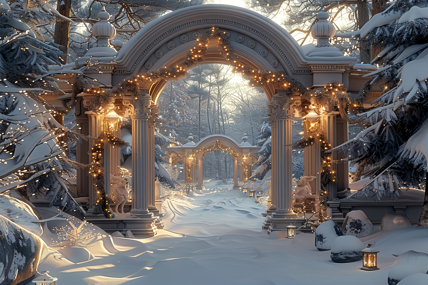 Frosty Christmas Arches and Snow Lanterns Backdrop UK BRP9-97