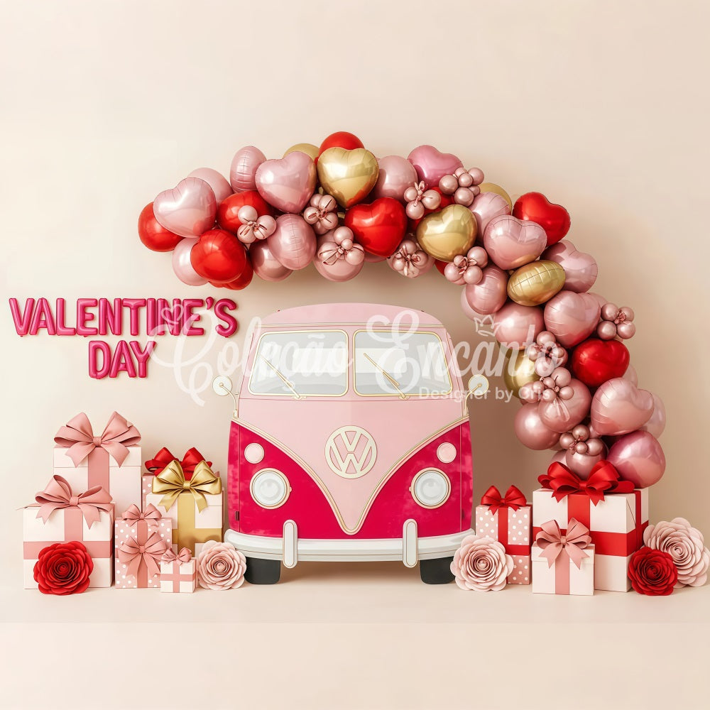 Valentines Backdrop Balloon Heart Gift Van Valentine's Day Backdrop UK By Magali