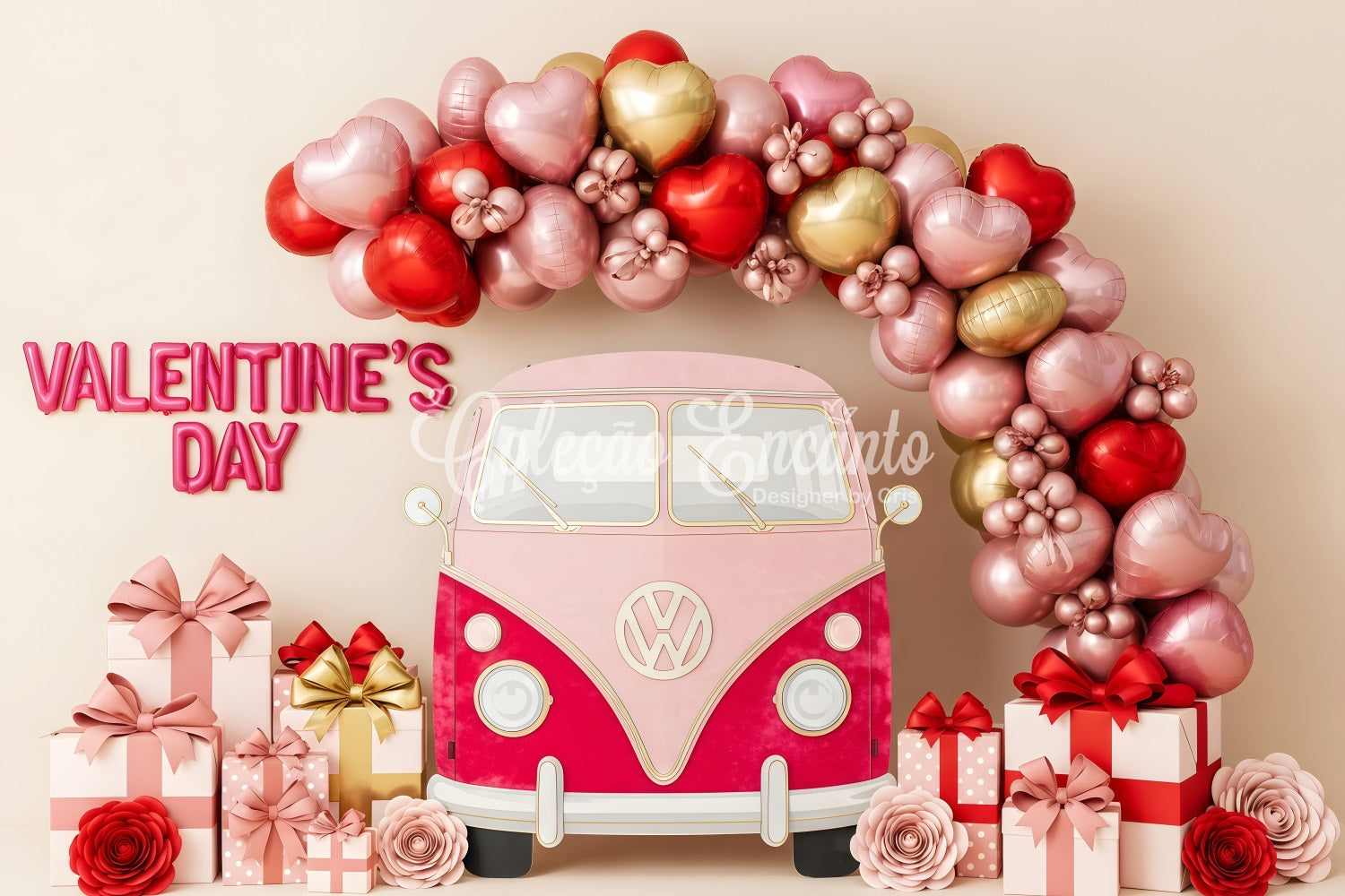 Valentines Backdrop Balloon Heart Gift Van Valentine's Day Backdrop UK By Magali