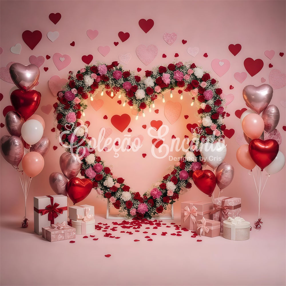 Valentine Backdrops Romantic Floral Heart Arch Valentine's Day Photo Backdrop UK By Magali