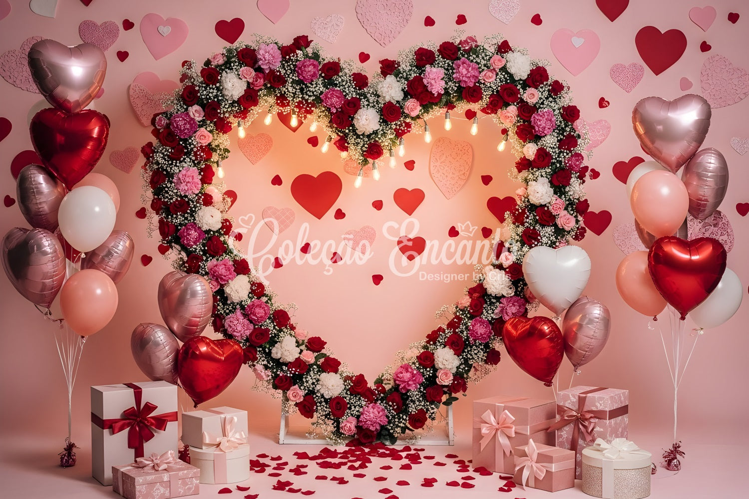 Valentine Backdrops Romantic Floral Heart Arch Valentine's Day Photo Backdrop UK By Magali