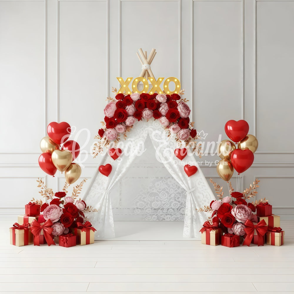 Valentine Day Backdrop XOXO Floral Tent Display Valentines Photo Backdrop UK By Magali