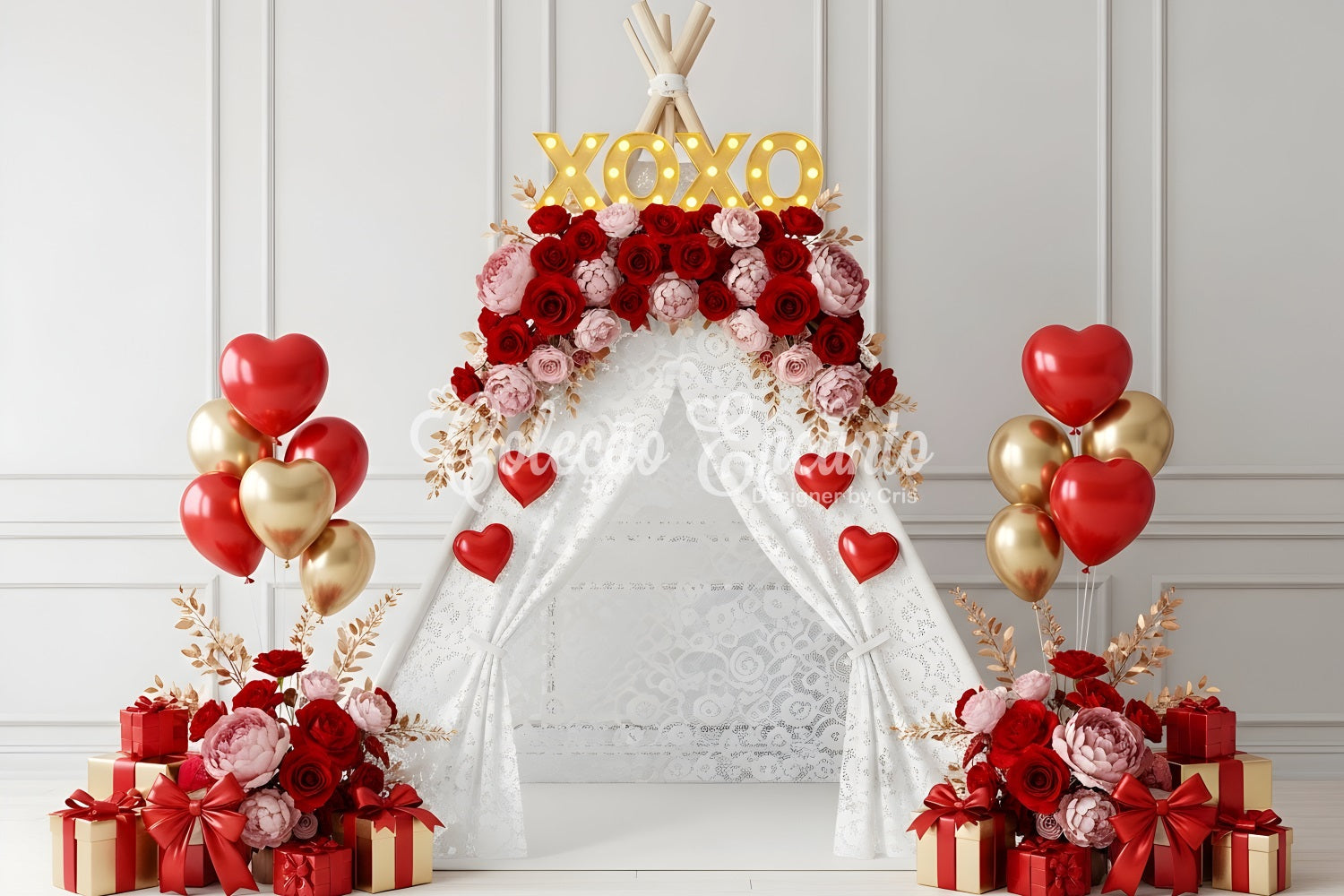 Valentine Day Backdrop XOXO Floral Tent Display Valentines Photo Backdrop UK By Magali