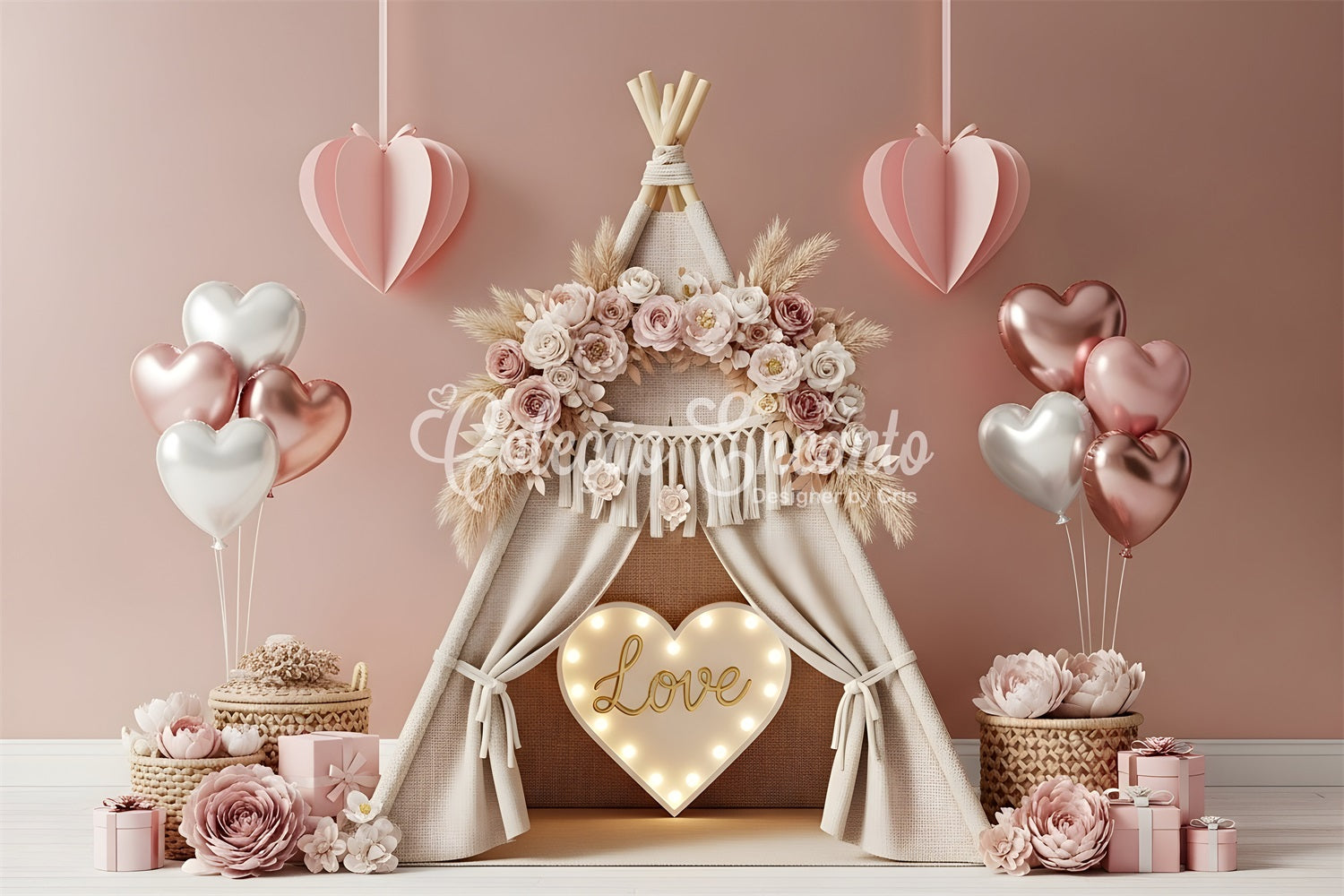Valentines Backdrop Boho Floral Cozy Love Valentine Photography Backdrops UK By Magali