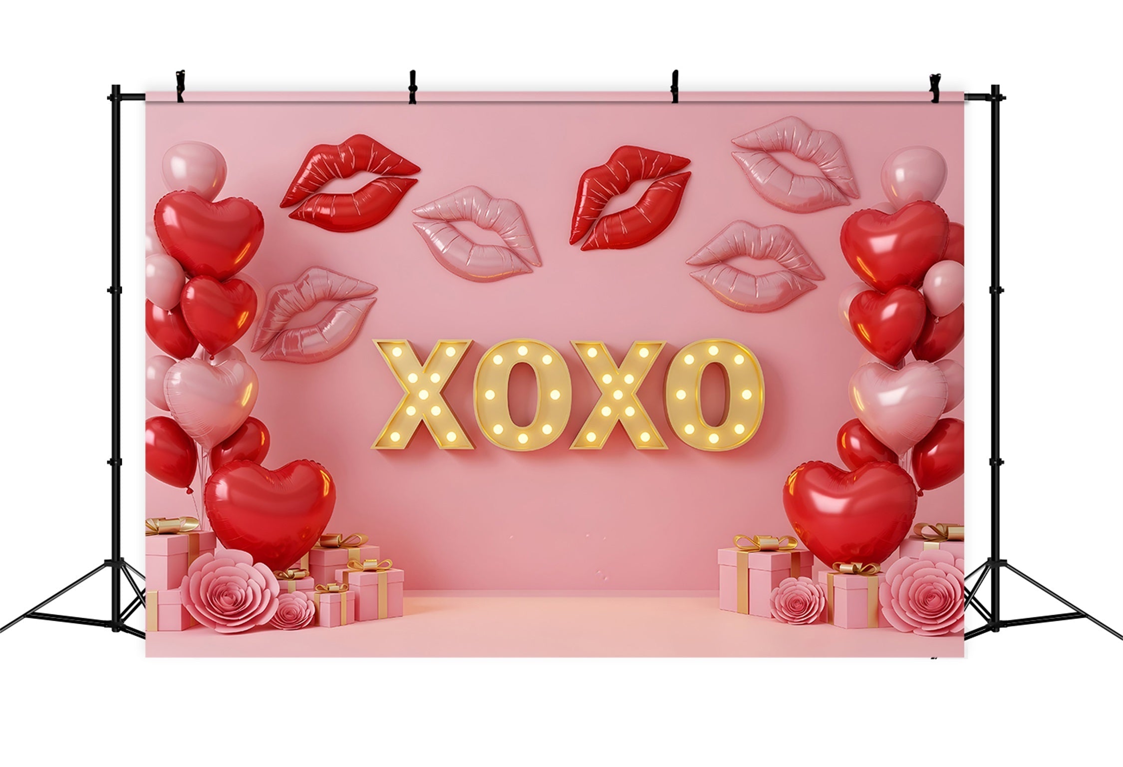 Valentine's Day Backdrop Kissing Lips Neon XOXO Pink Valentine Backdrop UK By Magali