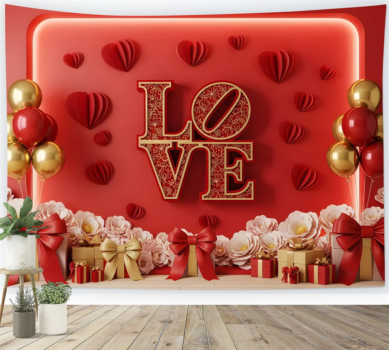 Valentine Photo Booth Backdrop Red Gold Love Display Valentines Backdrop UK By Magali