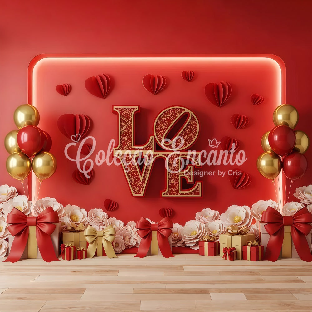 Valentine Photo Booth Backdrop Red Gold Love Display Valentines Backdrop UK By Magali