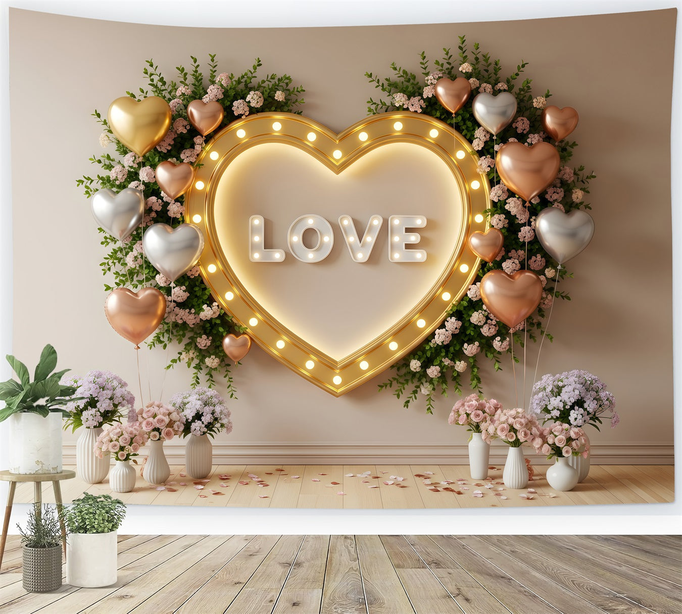 Valentine's Day Backdrop Golden Heart Bloom Wall Valentines Backdrop Ideas UK By Magali
