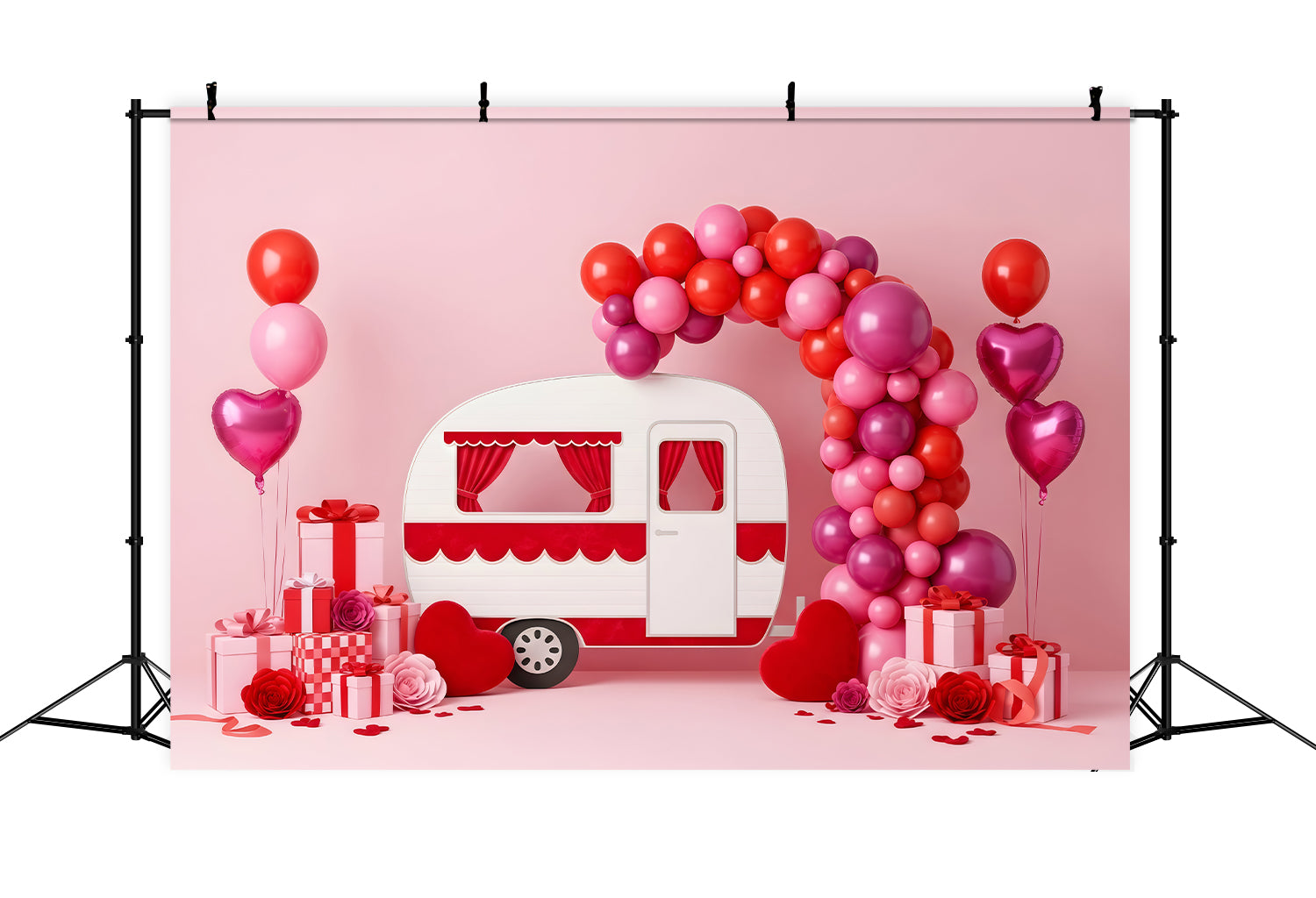 Valentine Balloon Backdrop Pink Camper Balloon Arch Valentine's Day Backdrop UK By Magali