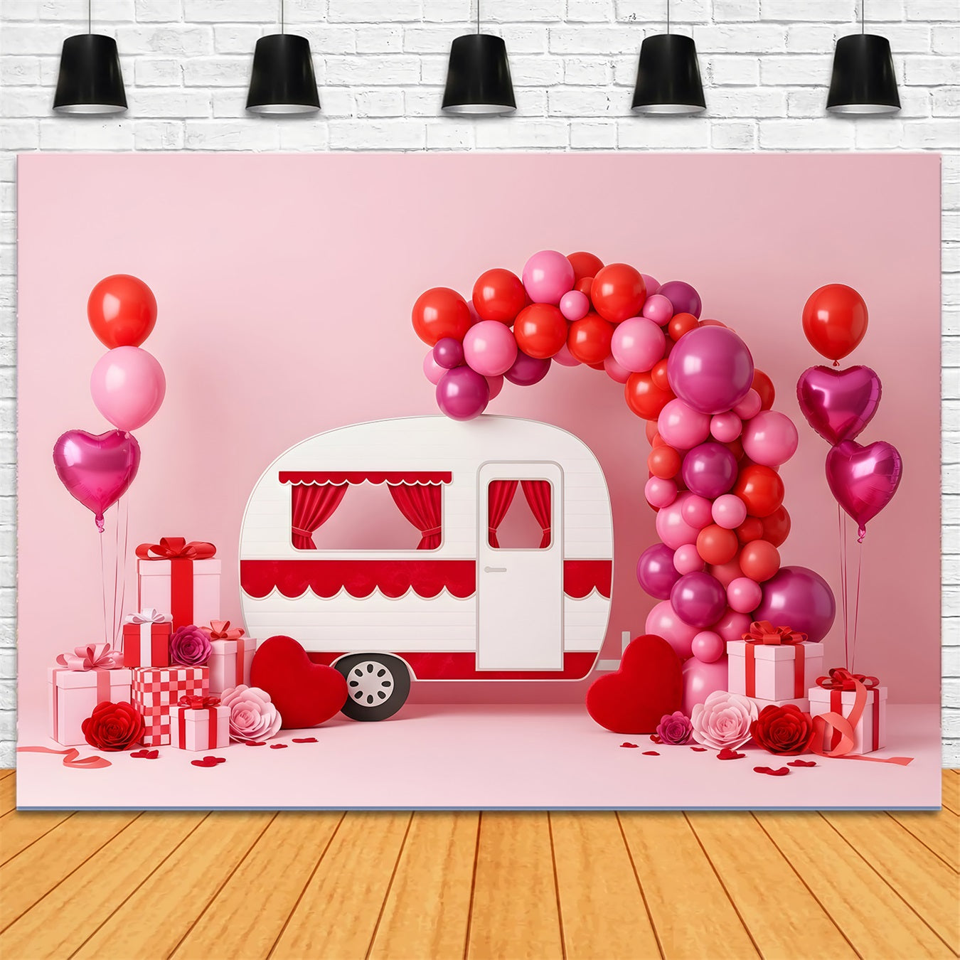 Valentine Balloon Backdrop Pink Camper Balloon Arch Valentine's Day Backdrop UK By Magali