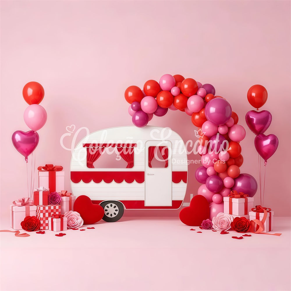 Valentine Balloon Backdrop Pink Camper Balloon Arch Valentine's Day Backdrop UK By Magali