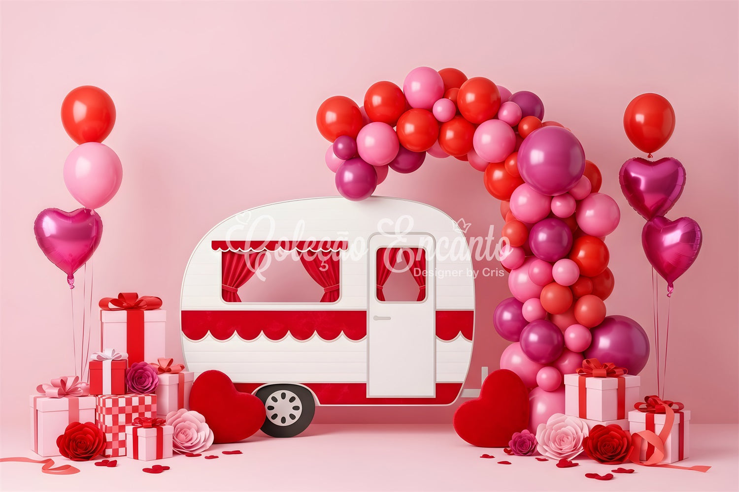 Valentine Balloon Backdrop Pink Camper Balloon Arch Valentine's Day Backdrop UK By Magali