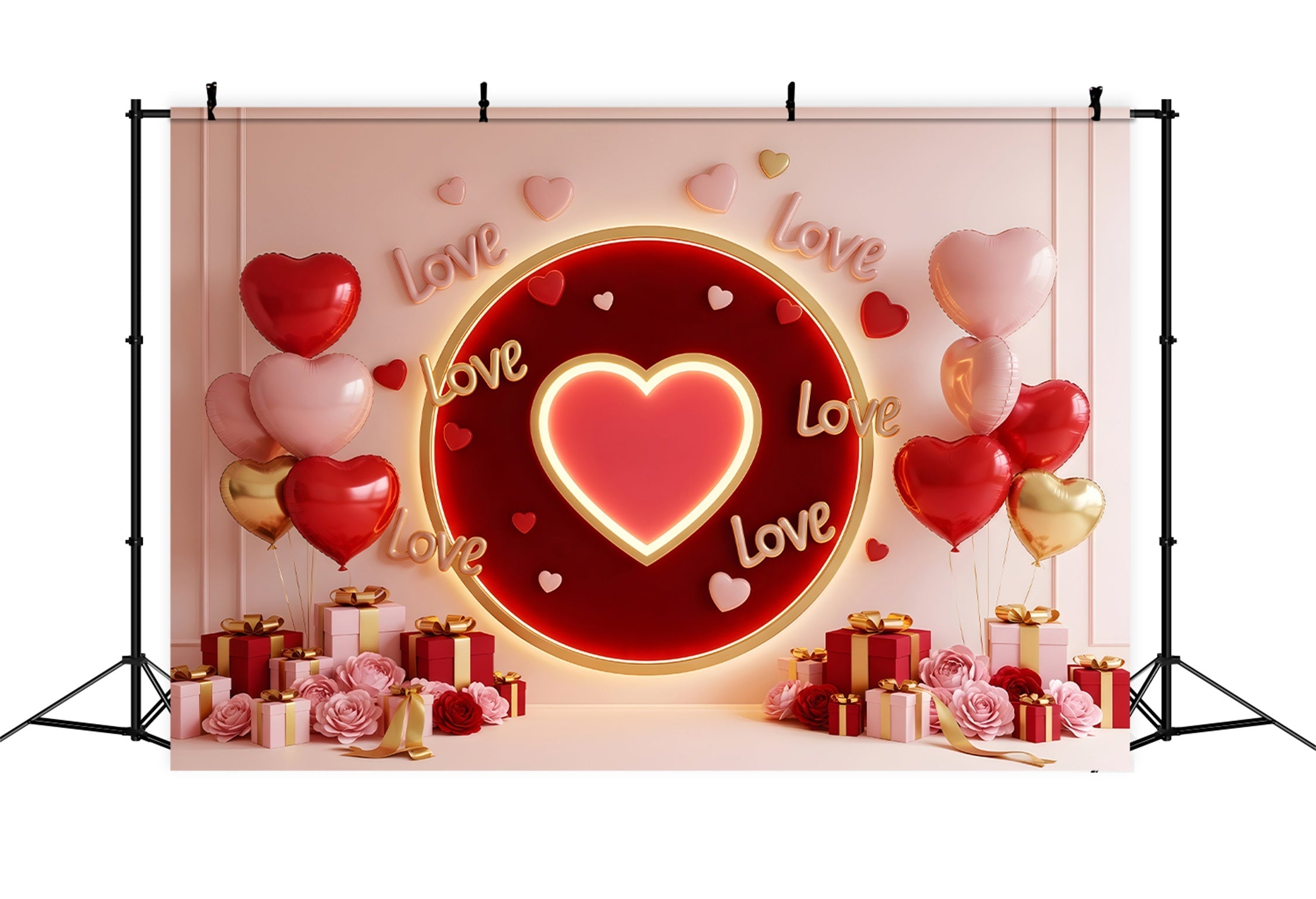 Valentine's Day Backdrops Glowing Heart Love Circle Valentine Photo Backdrop UK By Magali