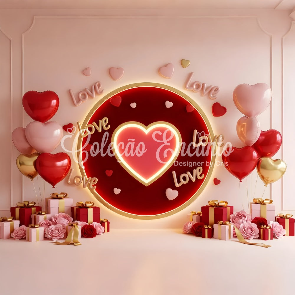 Valentine's Day Backdrops Glowing Heart Love Circle Valentine Photo Backdrop UK By Magali