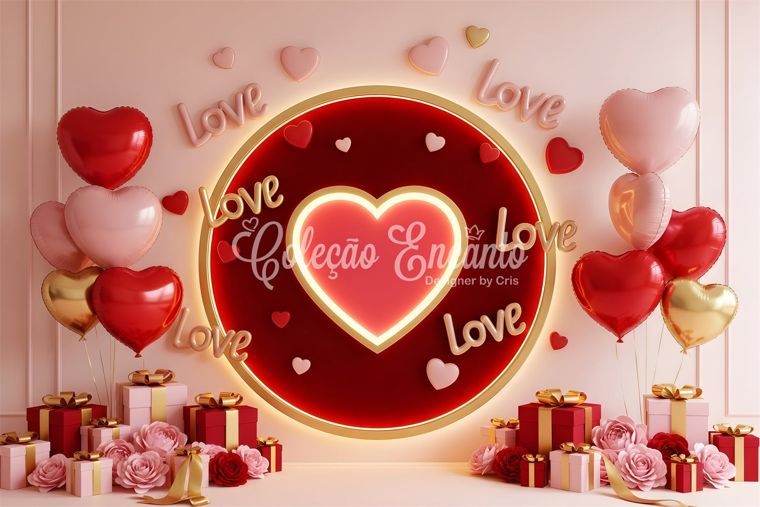 Valentine's Day Backdrops Glowing Heart Love Circle Valentine Photo Backdrop UK By Magali
