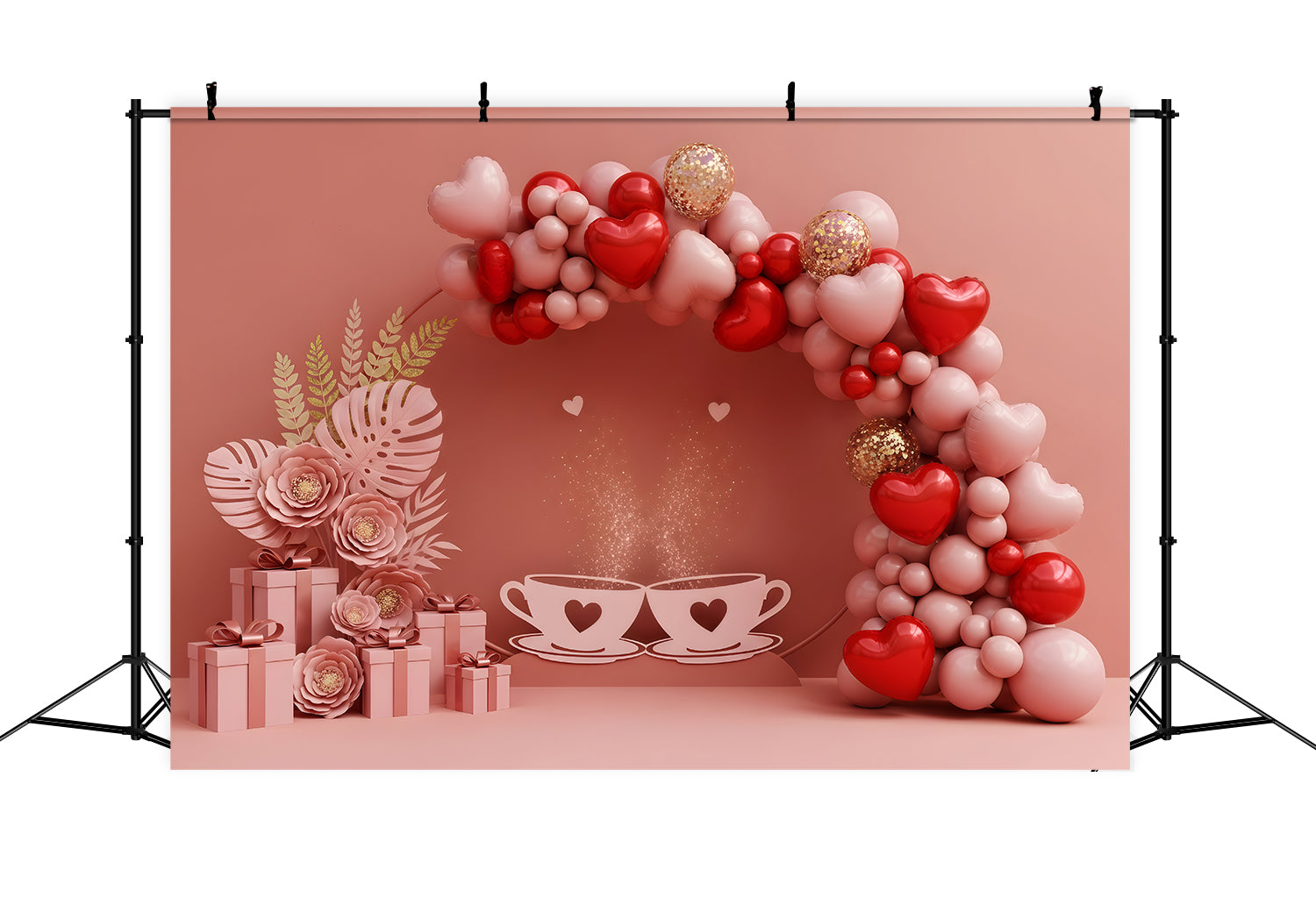 Valentines Backdrop Balloon Arch Tea Romance Valentine's Day Hearts Backdrop UK By Magali