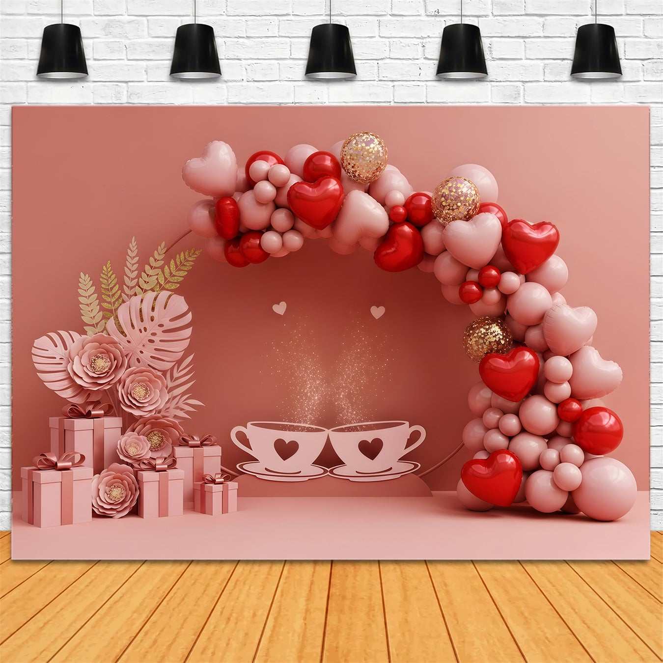 Valentines Backdrop Balloon Arch Tea Romance Valentine's Day Hearts Backdrop UK By Magali
